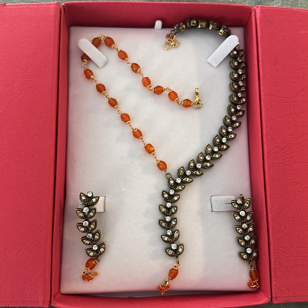 Elegant Gold and Orange Jewelry Set in antique finish